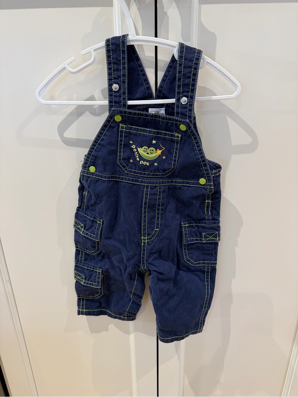 Please mum 3m Navy Pea Pod Embroidered Kids Overalls
